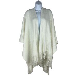 LC Lauren Conrad Women's Fringe Shawl Wrap 100% Acrylic One Size Ivory